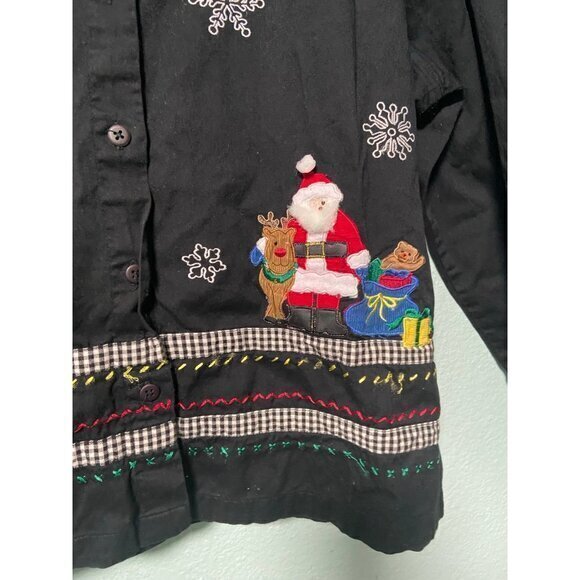 Vintage Lemon Grass Studio Women's Christmas Holiday Party‎ Santa Claus Shirt L - Picture 2 of 8